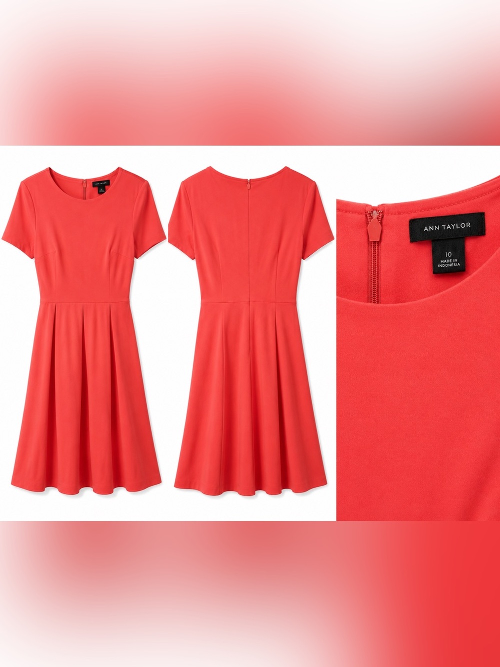 Ann Taylor Coral Fit-and-Flare Midi Dress